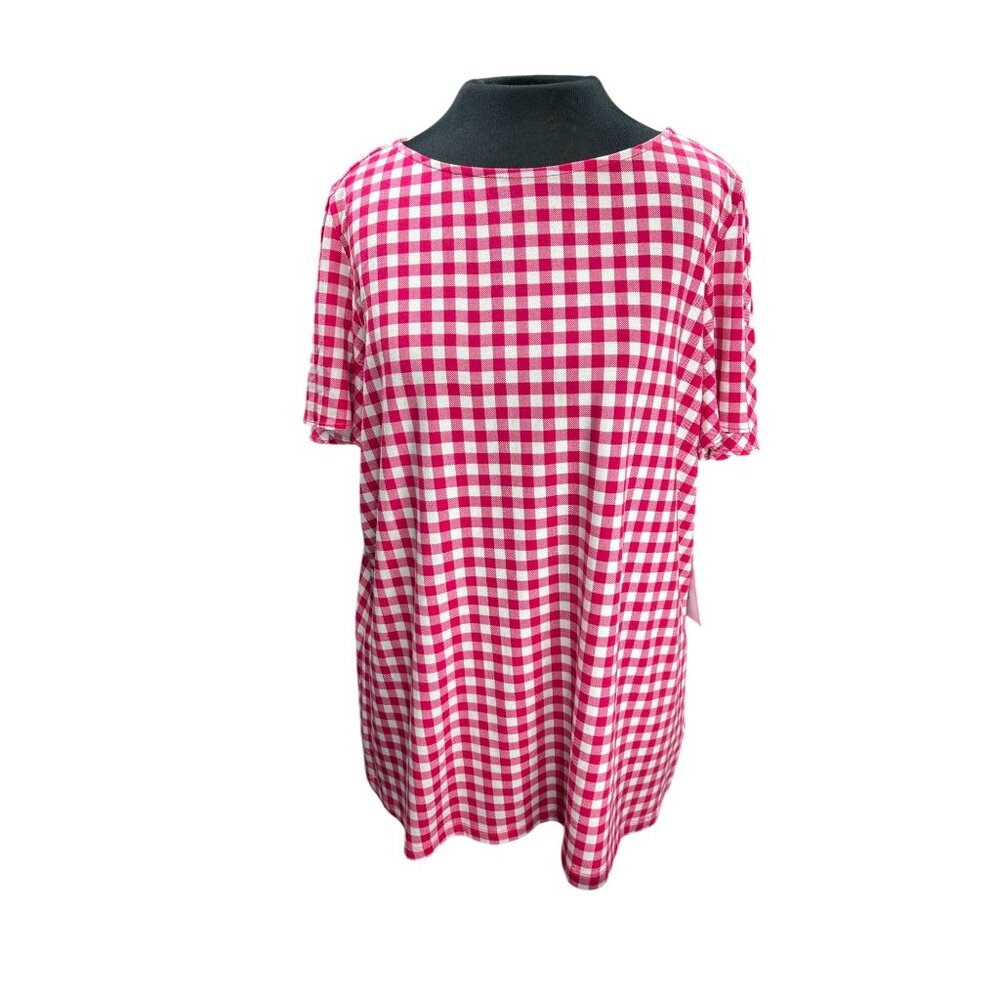 Liz Claiborne Womens Red & White Checkered Short Sleeve Top XXL